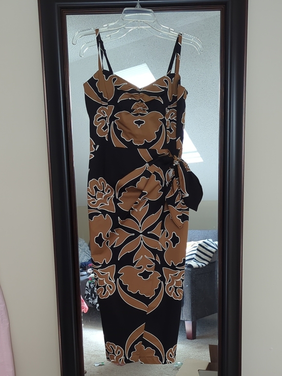 White House Black Market Dresses & Skirts - White House Black Market Black & Brown Floral Wrap-Style Midi Dress